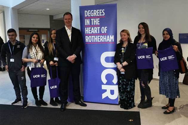 Cllr Chris Read and Jana Checkley inside UCR with students