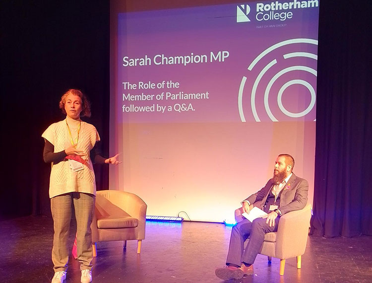 Sarah Champion MP with Keith Sanderson Director of Campus at Rotherham College