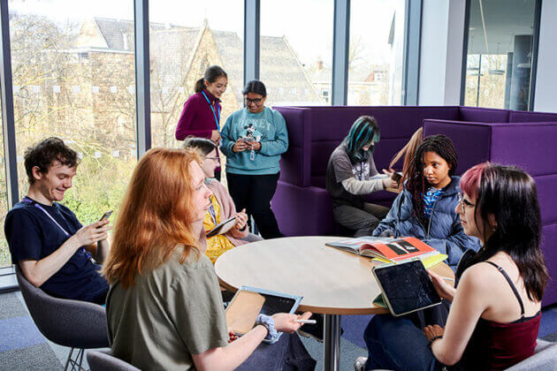 Adult learners in a social space at University Centre Rotherham