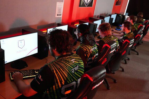 Esports students using computers in the gaming suite at Dearne Valley College
