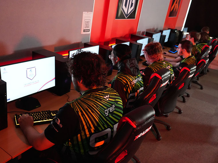 Esports students using computers in the gaming suite at Dearne Valley College