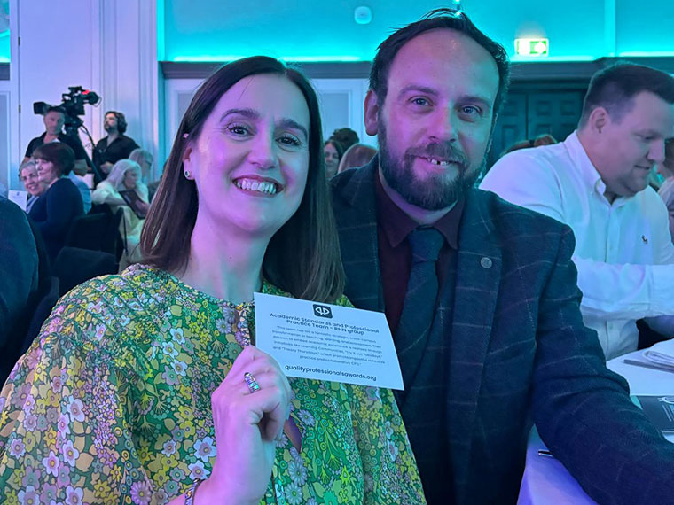 Two members of staff at the Quality Awards Ceremony 2025