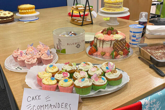 Cakes on the table at the DVC staff bake off