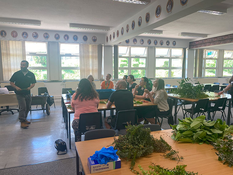 Staff taking part in an activity at a wellbeing day