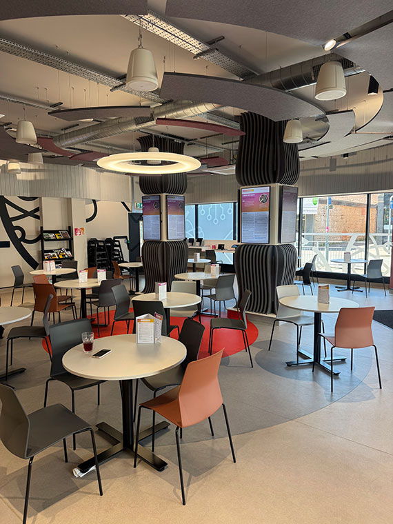 The seating inside the Fusion Energy Cafe