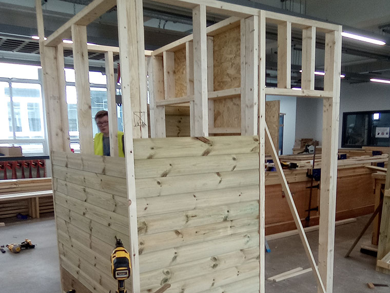 T Level students working on a construction project at Valley Wildlife