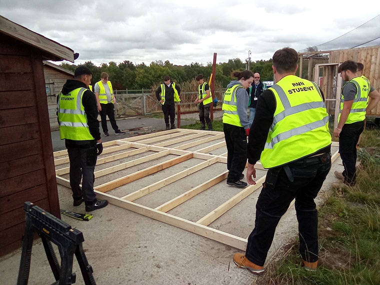 T Level students working on a construction project at Valley Wildlife