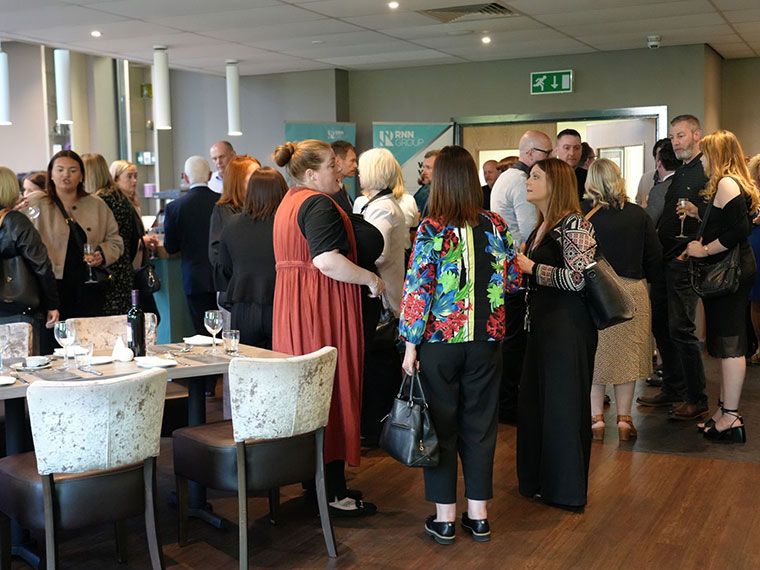 A crowd of people in The Wharncliffe Restaurant celebrating the RNN Group's Employer Awards