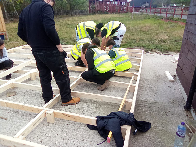 T Level joinery students working on a project at Valley Wildlife