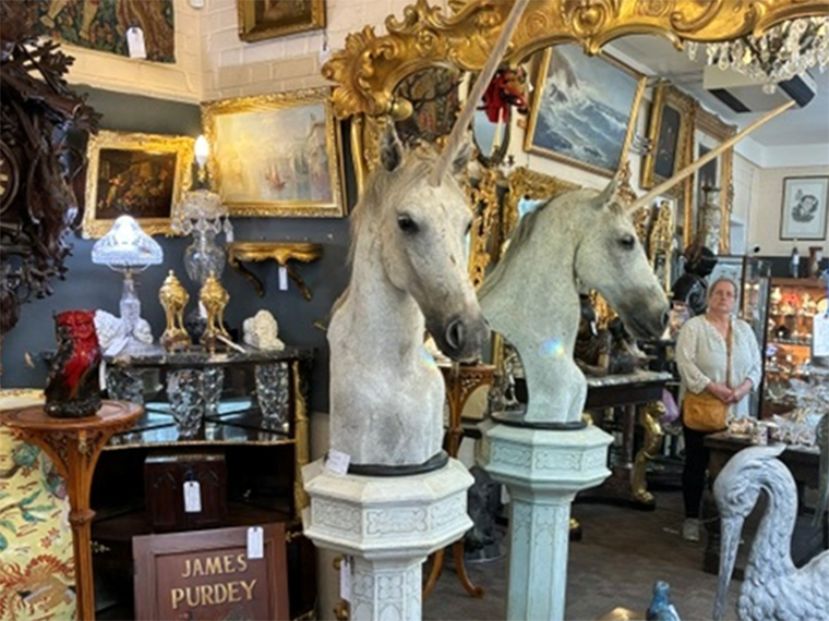 A variety of antiques in a shop