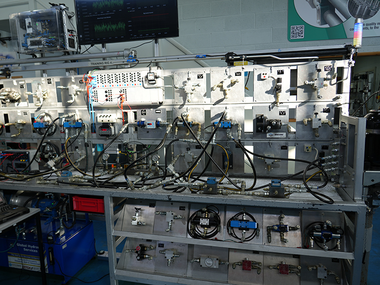 A wall of equipment in the National Fluid Power Centre